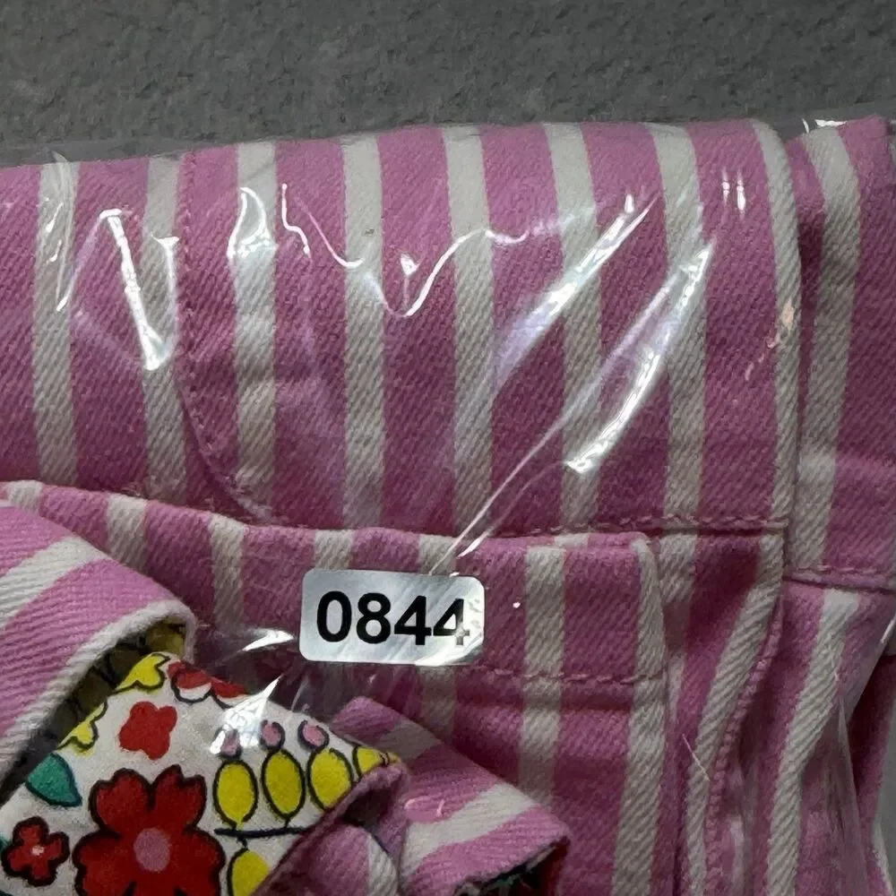 Mini Boden Overalls Romper Kids Girls Size 7-8Y Pink Stripe Flowers Cotton Blend